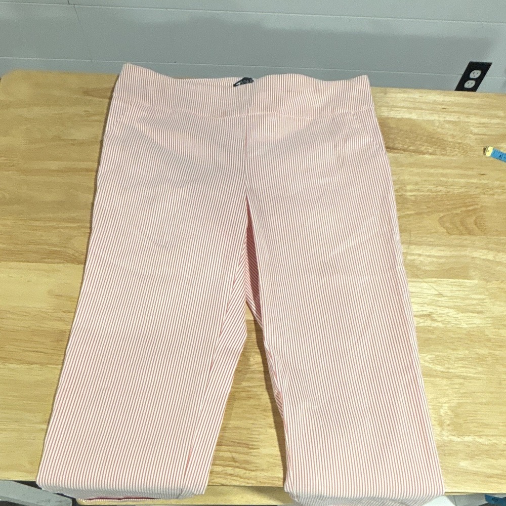 7th Avenue New York & Co.  Pink White Striped Capri Pants Skinny Mid Rise - M